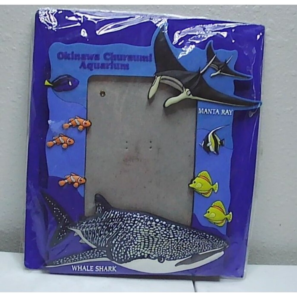 Vintage Okinawa Churaumi Aquarium souvenir photo frame from Japan Manta ray Fish
